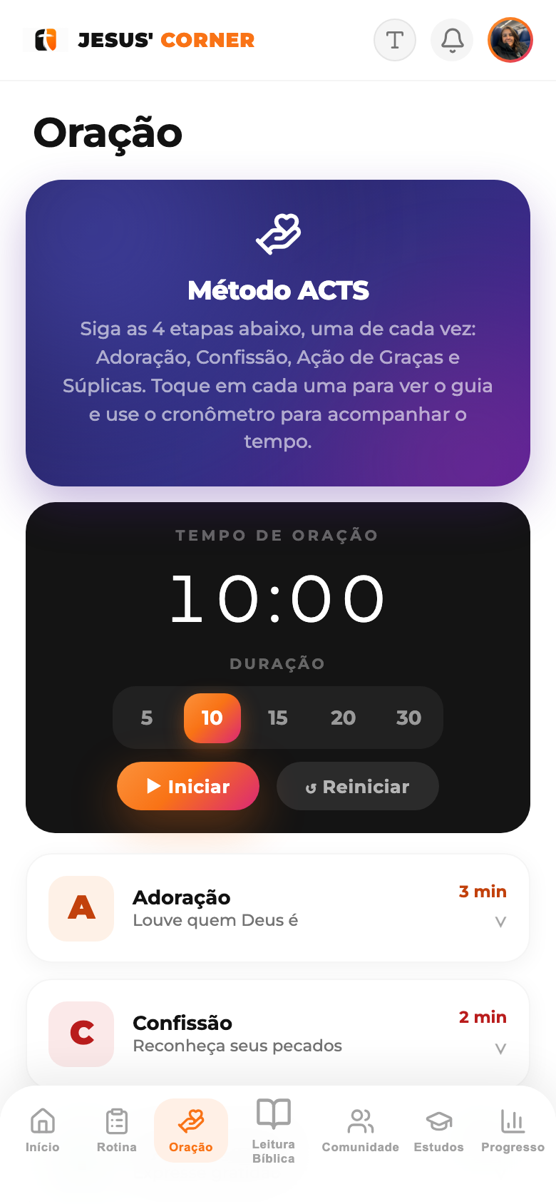 Oração estruturada com o método ACTS